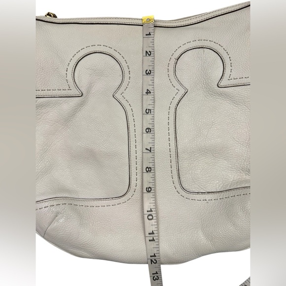 Tory Burch Amalie Adjustable Strap White Pebbled Leather Hobo Purse Crossbody - Picture 12 of 14